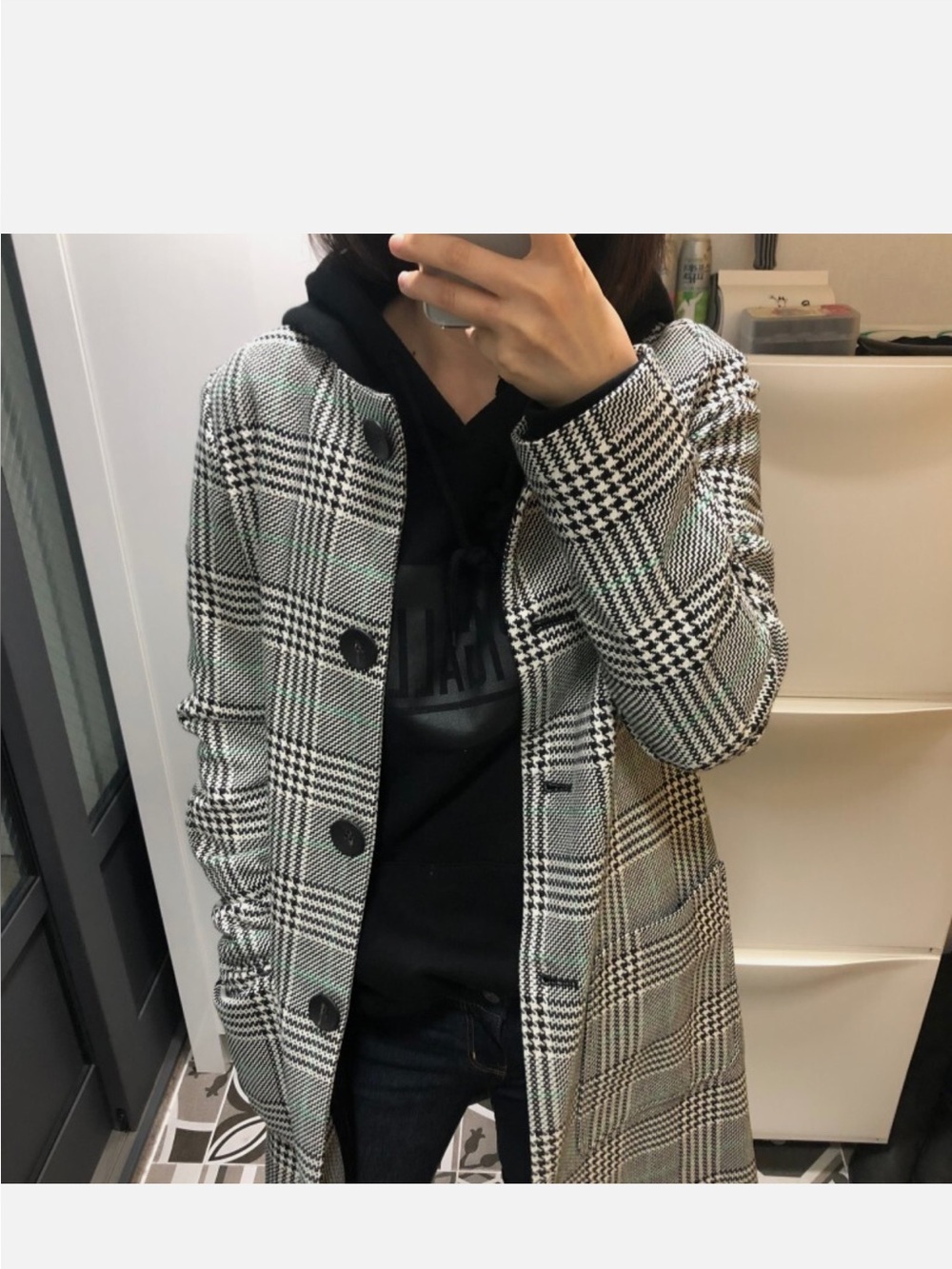 ZARA BLACK/ECRU/GREEN HOUNDSTOOTH COAT WITH ROUND NECK SIZE M - Picture 7 of 7